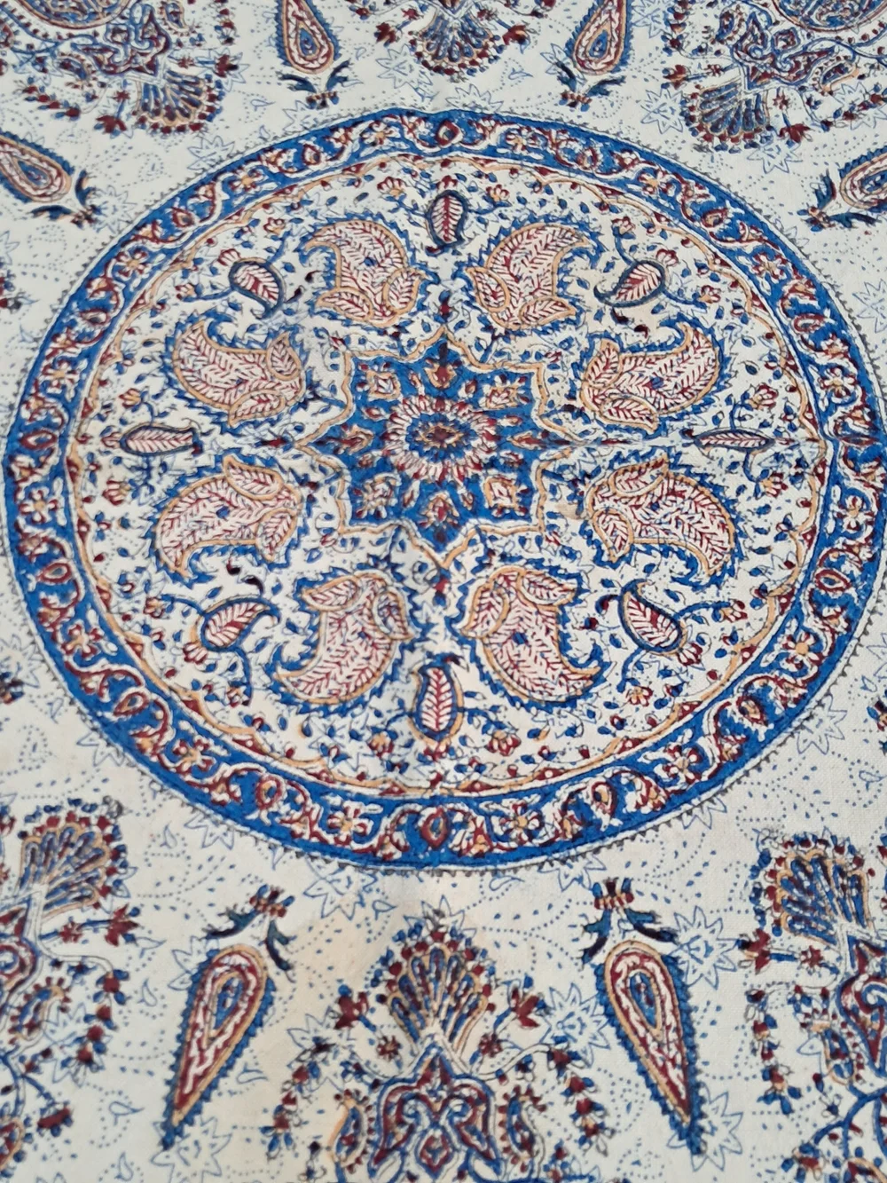Vintage Persian Ghalamkar Tablecloth Hand Block Print Cotton Isfahan Ebadi 51x76